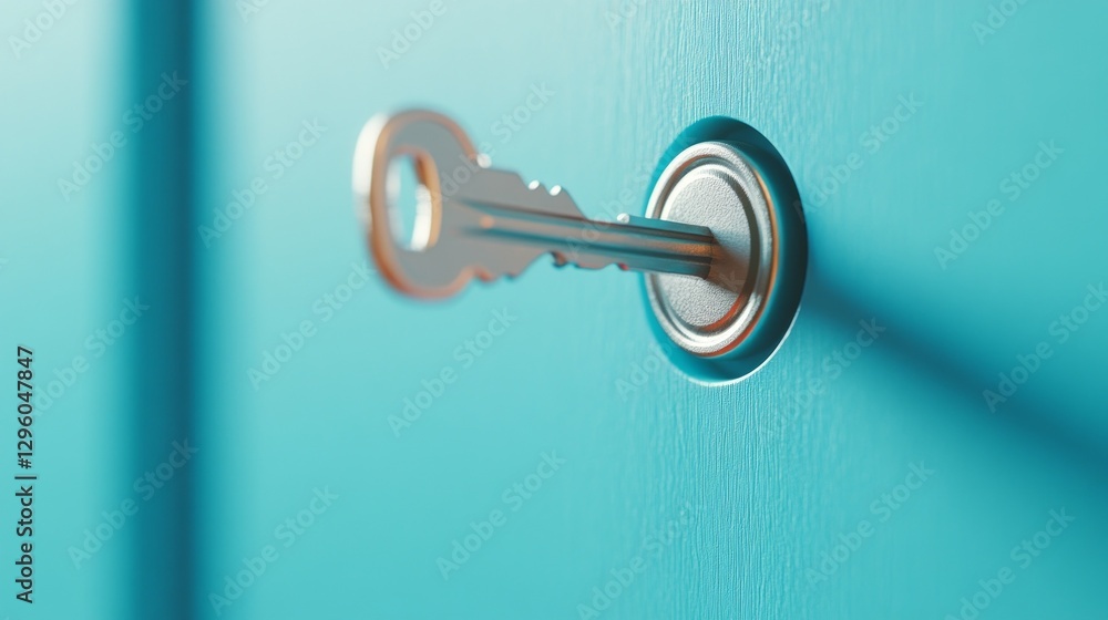 Obraz premium Key in a teal door. Unlocking potential.