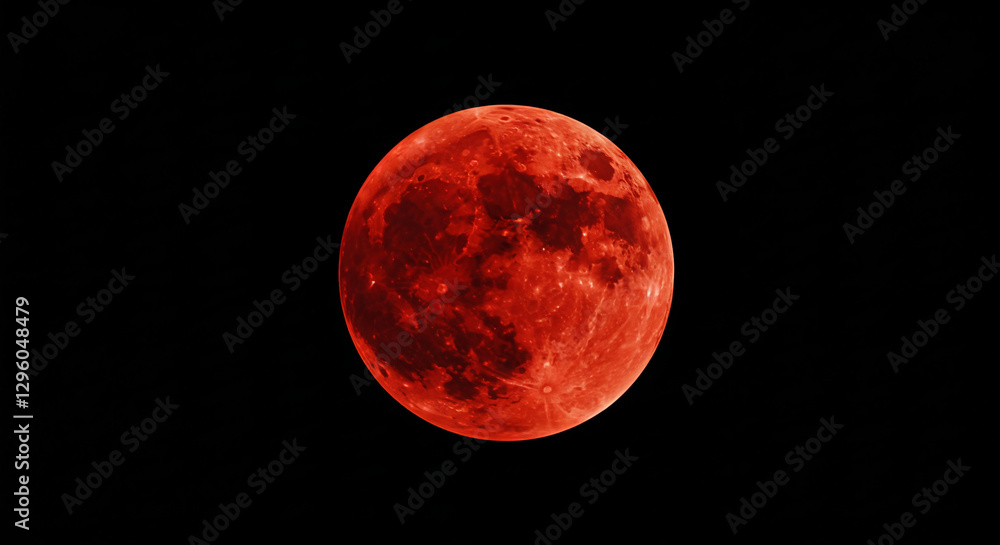 Naklejka premium Close-up of a blood red moon on a black background image