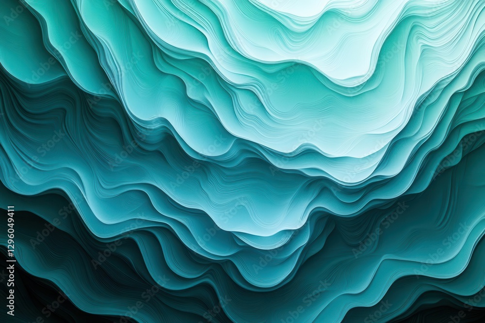 Obraz premium serene teal and green-blue gradient with rippling textures, soft misty edges, cool tones, evoking depth, calm, and introspective digital harmony.
