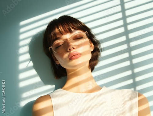 Free Download Soft sunlight creates striking shadows on serene face, highlight - GFXLoad