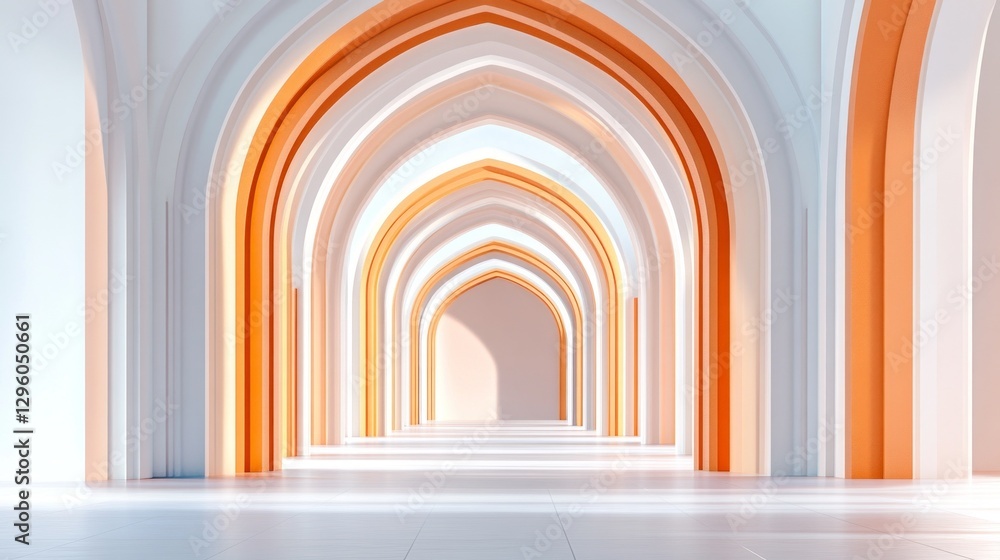 Fototapeta premium Abstract archway hallway with soft, warm lighting.