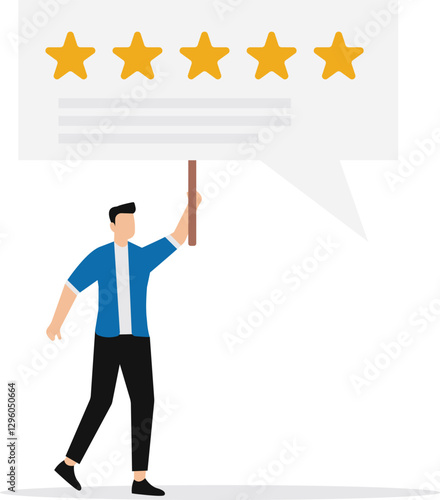 Customer Ratings and Survey Reviews businessman use pencil giving stars evaluation performance survey excellent 5 stars service flat vector design