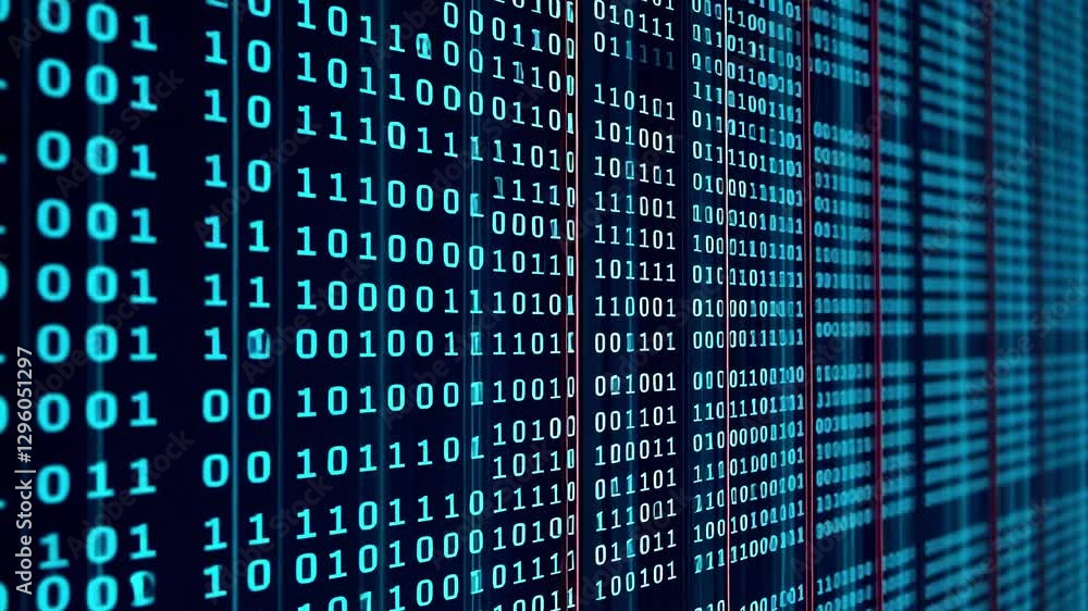 Abstract representation of binary code flowing down a digital screen, symbolizing data processing Abstract representation of binary code flowing down a digital screen, symbolizing data processing