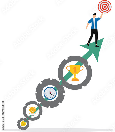 Business Goals Stages of the Success,Stylized businessman Achieve business target