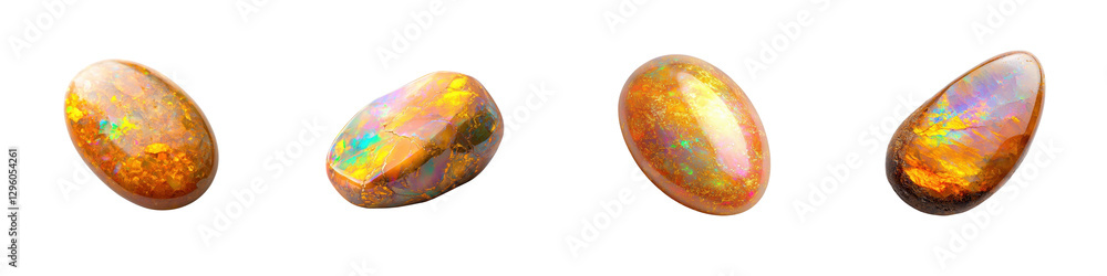 Obraz premium Mesmerizing Iridescent Opal Gemstones Colorful Glowing Natural Mineral Crystals Sparkling with Enchanting Rainbow Hues Against Abstract Background