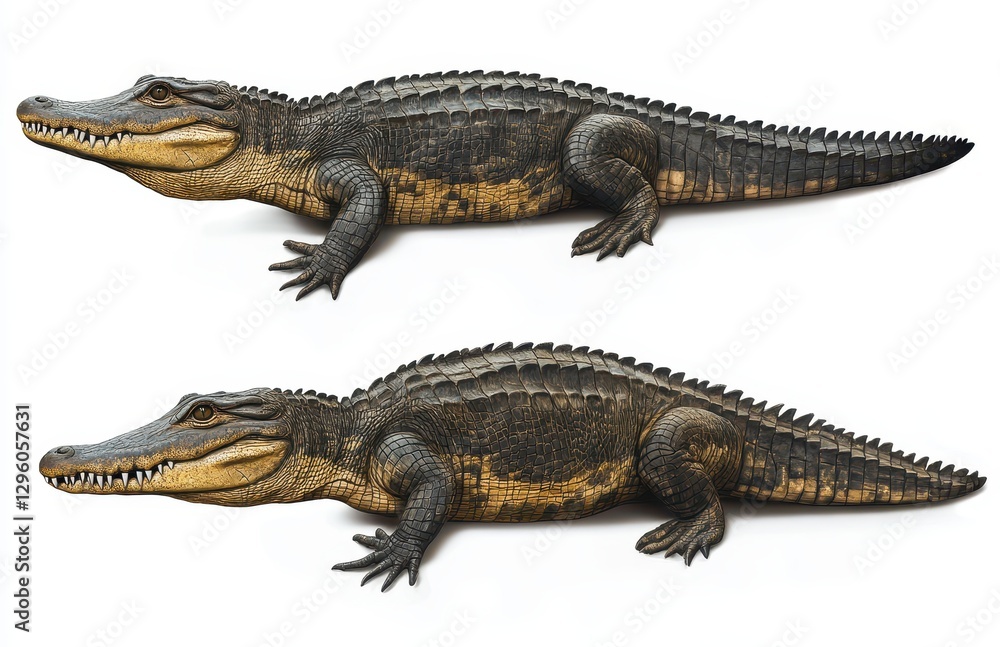 Fototapeta premium Detailed depiction of realistic crocodile sculpture showcasing texture and design, ideal for wildlife art enthusiasts and nature decorations in various settings