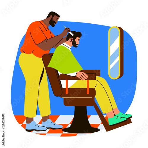 A barber make haircut of a character, flat style illustration