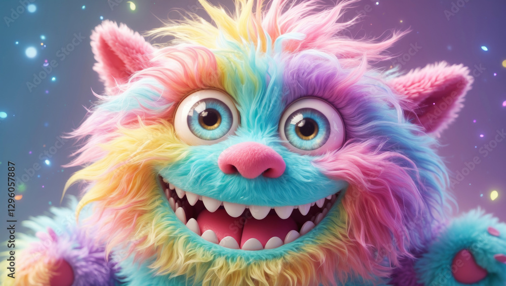 A charmingly vibrant, endearingly fluffy cute monster with a contagious smile, pastel colored and glowing with joy A charmingly vibrant, endearingly fluffy cute monster with a contagious smile, pastel colored and glowing with joy