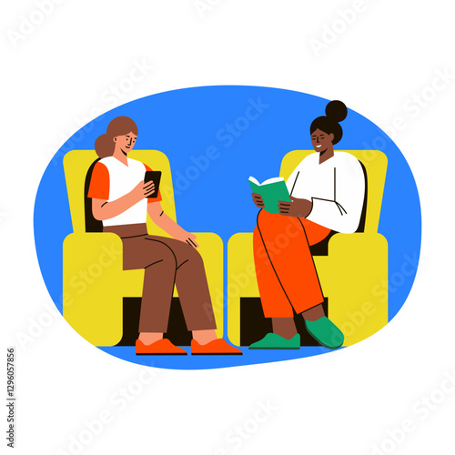 Customer waiting in lobby area, flat style illustration