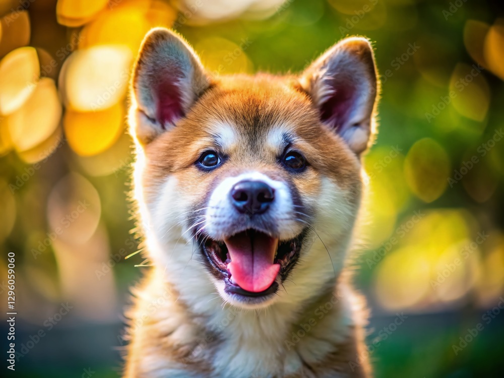 Adorable Akita Inu Puppy with Open Mouth, Tilt-Shift Miniature Effect Adorable Akita Inu Puppy with Open Mouth, Tilt-Shift Miniature Effect