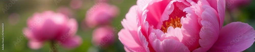 Close-up of beautiful fluffy pink peonies, vibrant colors, spring garden, fluffy, flowers Close-up of beautiful fluffy pink peonies, vibrant colors, spring garden, fluffy, flowers
