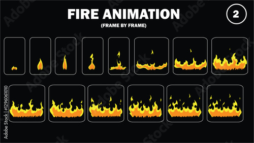 Sprite sheet animation of fire, fire balls, flaming rock, firey claw, fire explosion, firethrower, torch, campfire, fire trap, fire pillar, frame by frame animation of fire.