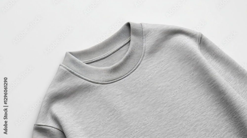 A soft grey sweatshirt is laid out on a bright white background, its relaxed neckline and smooth texture inviting comfort. Ideal for both lounging and casual outings, it promises warmth and style A soft grey sweatshirt is laid out on a bright white background, its relaxed neckline and smooth texture inviting comfort. Ideal for both lounging and casual outings, it promises warmth and style