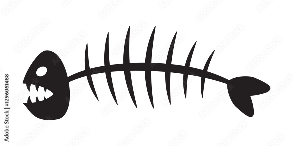 Silhouette of a fish skeleton with teeth, in a cartoon simple style. EPS 10. Vector illustration Silhouette of a fish skeleton with teeth, in a cartoon simple style. EPS 10. Vector illustration