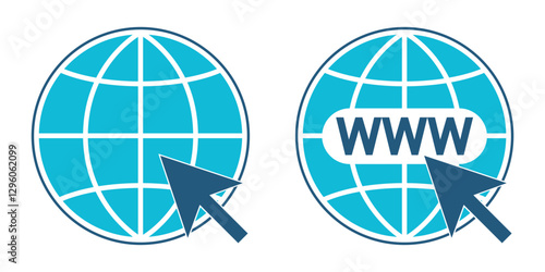 Globe icon symbol sign. Internet logo simple design. URL address label icon. Click to go to the website or internet pictogram. World Wide Web icon, www globe icon. EPS 10. Vector illustration