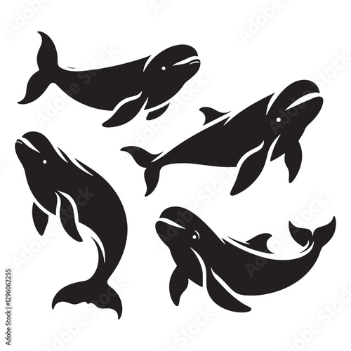 Modern Beluga Whale silhouette, designed for creative marine projects - Beluga illustration - Minimalist Beluga vector - Whale silhouette
