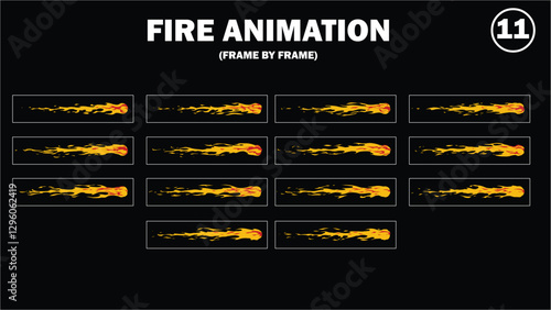 Sprite sheet animation of fire, fire balls, flaming rock, firey claw, fire explosion, firethrower, torch, campfire, fire trap, fire pillar, frame by frame animation of fire.