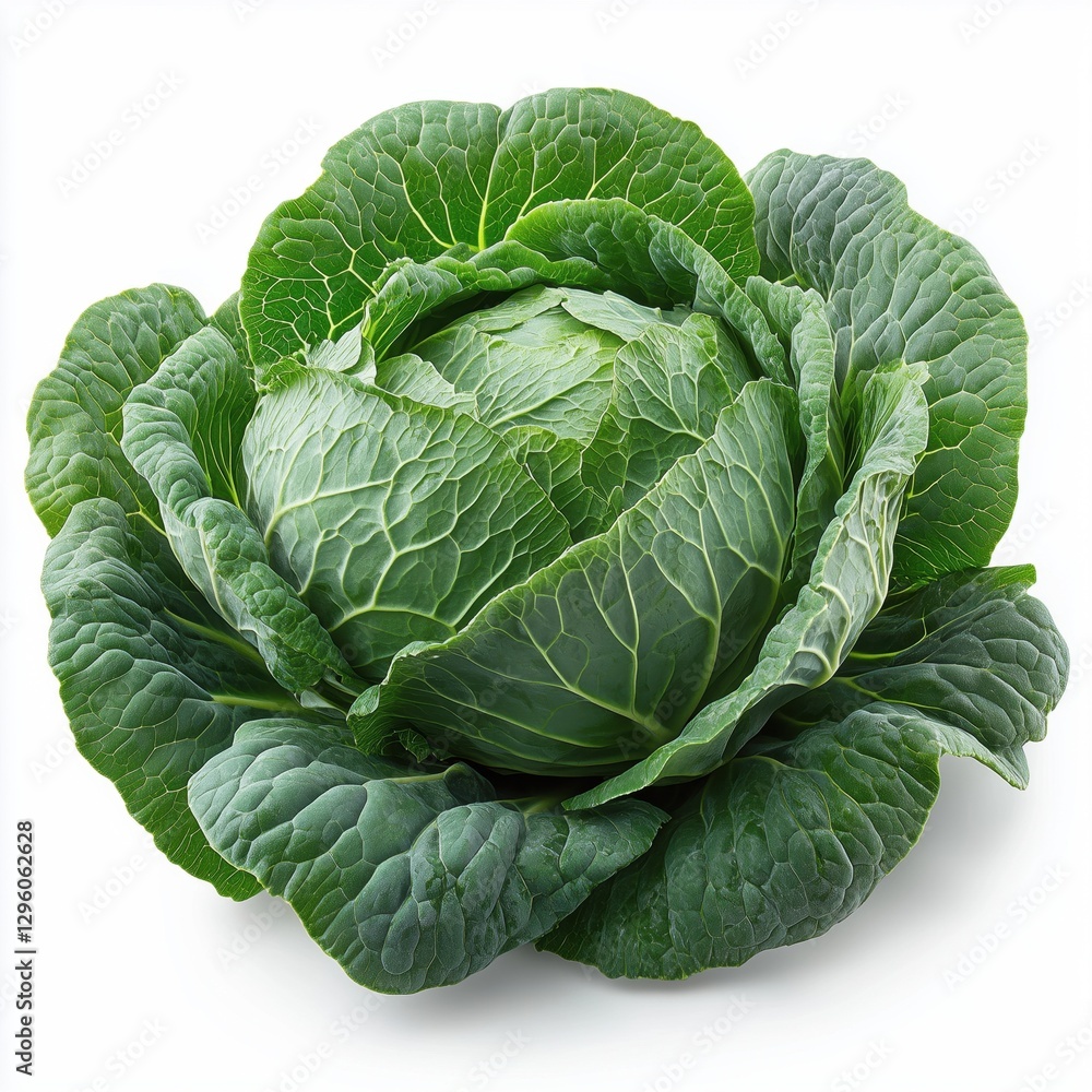 Fototapeta premium Fresh green cabbage head isolated on white background