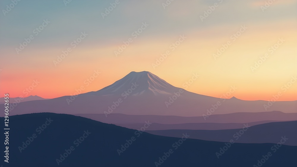 Picturesque mountain range with layered hills under a pastel sky at dusk, showcasing tranquility and scenic beauty. Picturesque mountain range with layered hills under a pastel sky at dusk, showcasing tranquility and scenic beauty.
