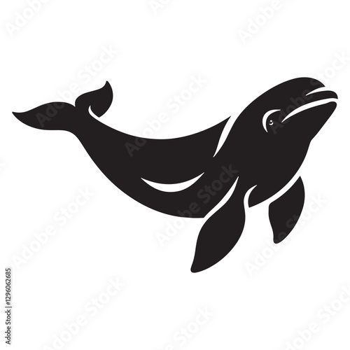 Gliding Beluga Whale silhouette, showcasing its smooth movement - Beluga illustration - Minimalist Beluga vector - Whale silhouette
