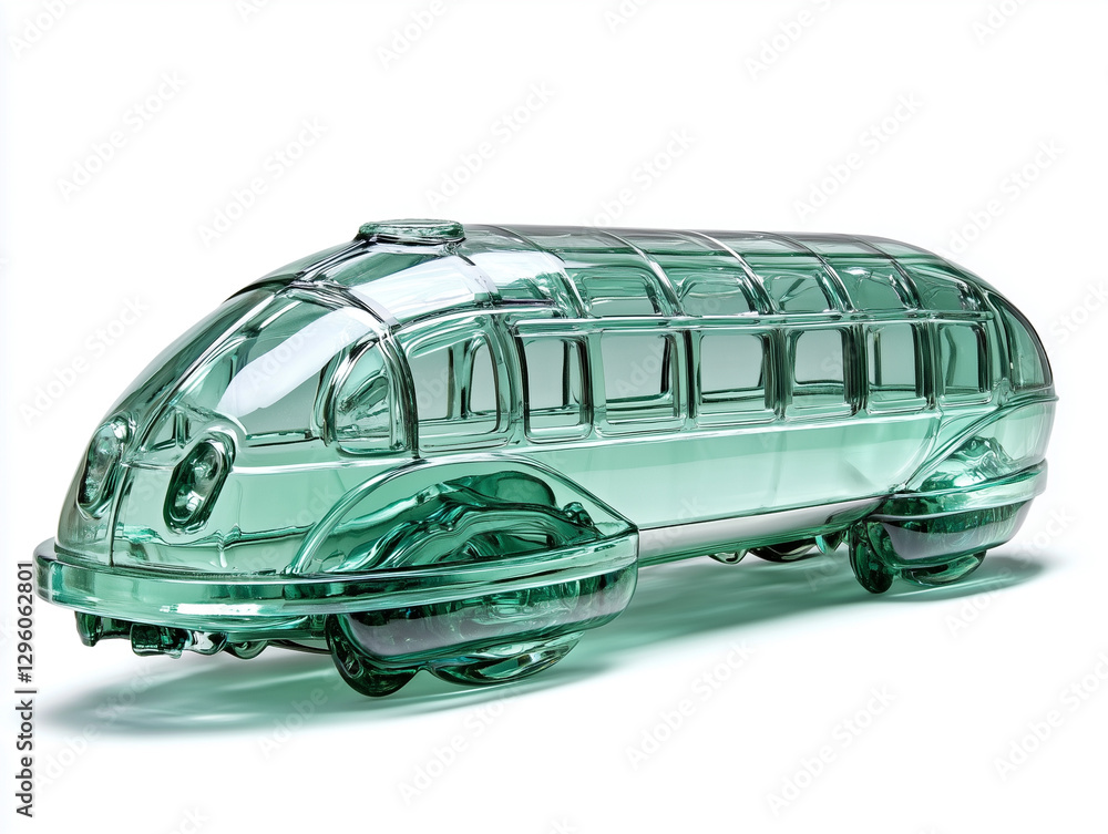 Made of glass Bullet Train, vehicle sculpture, reflective vehicle, white backdrop