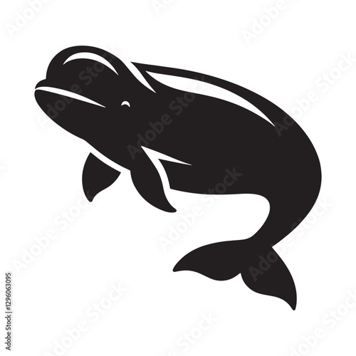 Soft-edged Beluga Whale silhouette, reflecting its friendly demeanor - Beluga illustration - Minimalist Beluga vector - Whale silhouette
