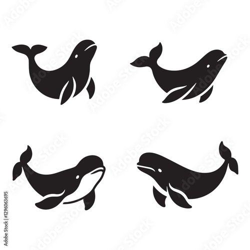 Elegant Beluga Whale silhouette, perfect for oceanic designs - Beluga illustration - Minimalist Beluga vector - Whale silhouette
