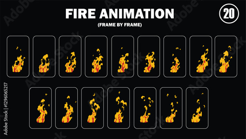Sprite sheet animation of fire, fire balls, flaming rock, firey claw, fire explosion, firethrower, torch, campfire, fire trap, fire pillar, frame by frame animation of fire.