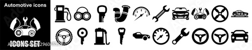 Automotive Icon Set for Cars Vehicles Repair Maintenance Transportation Garage Engine Driving