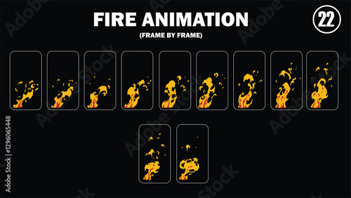 Sprite sheet animation of fire, fire balls, flaming rock, firey claw, fire explosion, firethrower, torch, campfire, fire trap, fire pillar, frame by frame animation of fire.