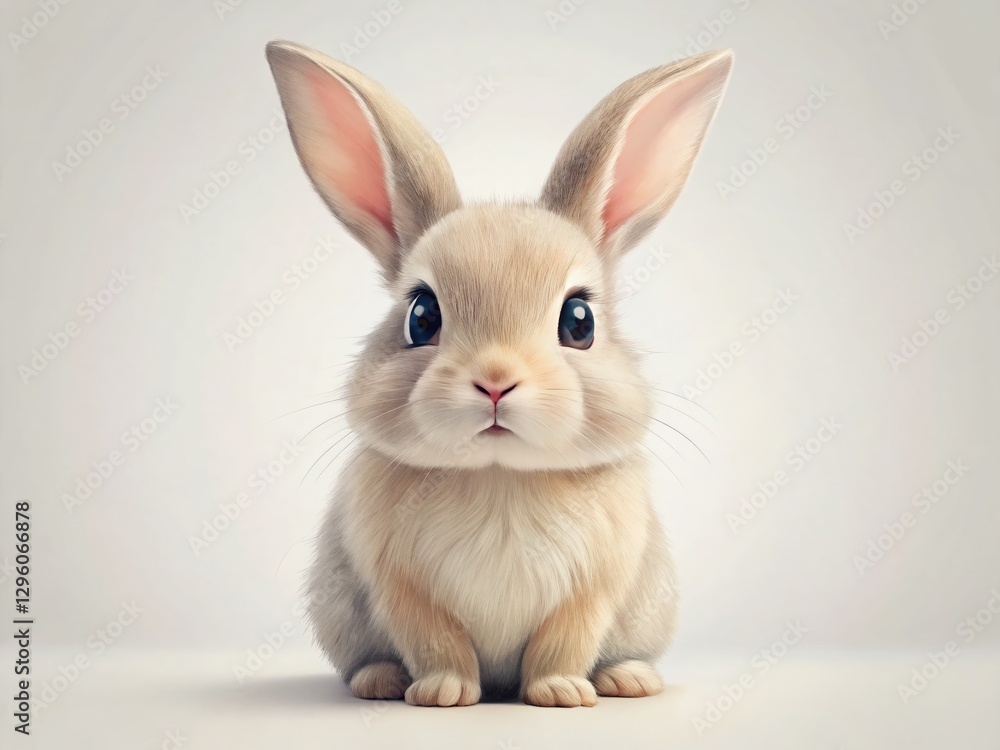 Obraz premium Adorable Confused Bunny Rabbit Minimalist Cartoon Illustration