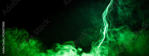 Banner. Green smoke lightning in the bottom. dark black background with space for your text.