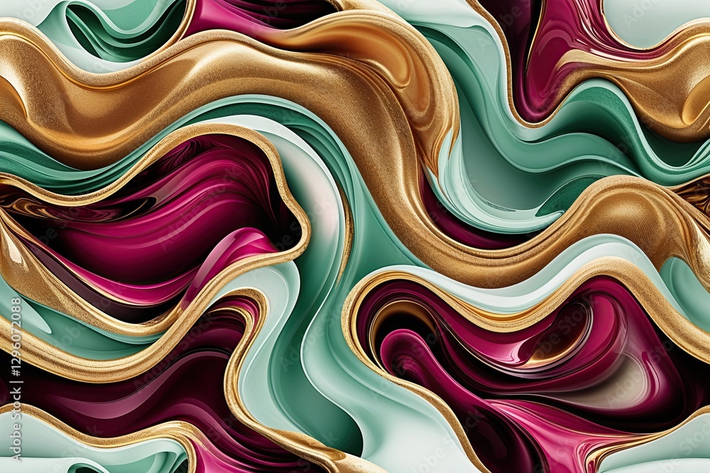 Fototapeta premium Stunning Fluid Design Showcasing Berry Gold and Mint Color Waves