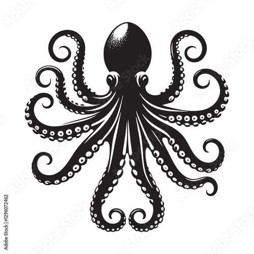 Canvas Print Mysterious Octopus silhouette, showcasing its deep-sea allure - Octopus illustra