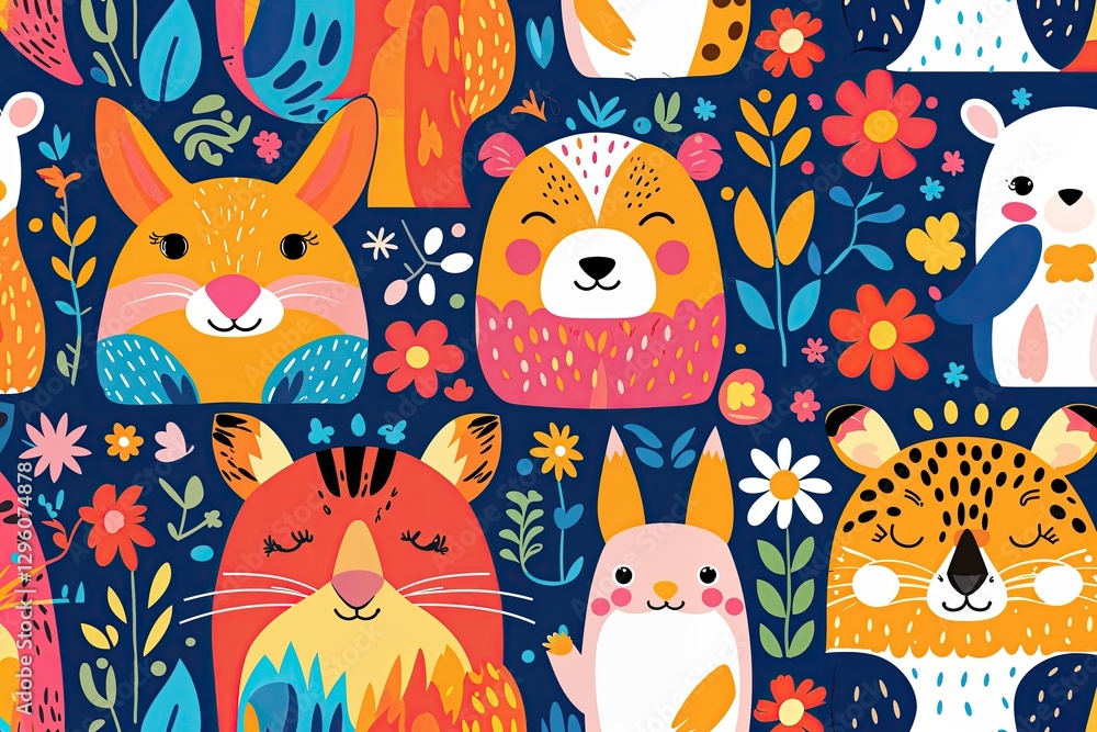 Fototapeta premium Vibrant Seamless Animal Patterns Playful Designs for Creative Projects