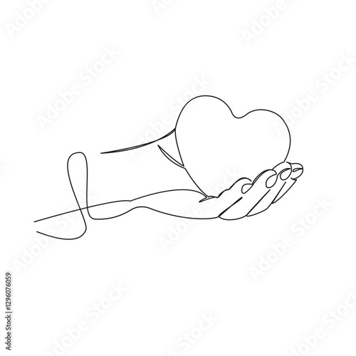 One continuous single drawing line art flat doodle heart on palm, health, love, medicine, heart to hold in hands. Isolated image hand draw contour on a white background, hand drawn, not AI