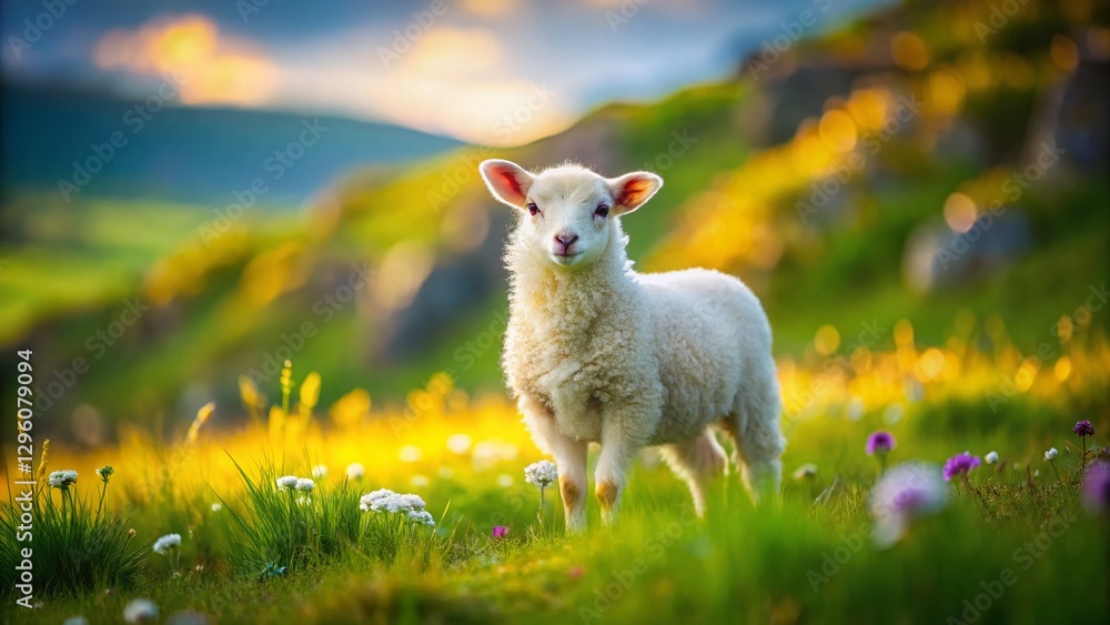 Fototapeta premium Adorable Lamb in Springtime, Dunvegan, Isle of Skye, Scotland