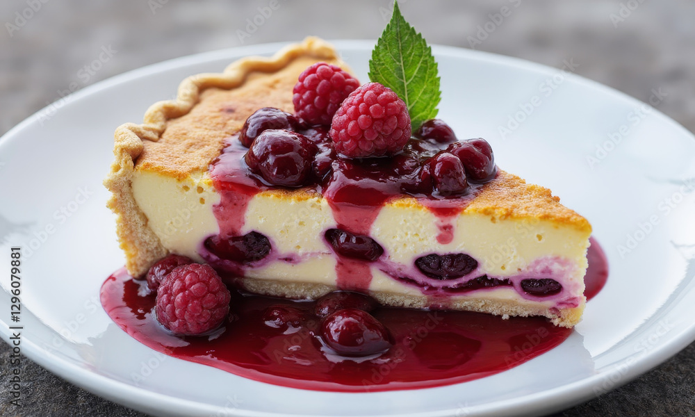 Marbled Cheese Pie With Raspberry Sauce Marbled Cheese Pie With Raspberry Sauce