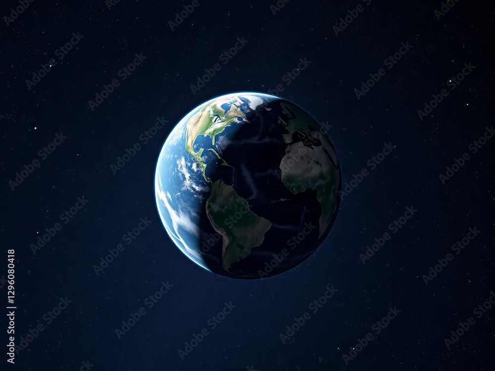 Fototapeta premium Vibrant Blue Earth Surrounded by a Bright White Star Radiating Cosmic Beauty in the Infinite Universe