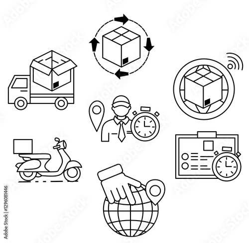 Summer sales icon set. Online store concept. Vector illustration can be used for topics like marketing, delivery service, internet shopping