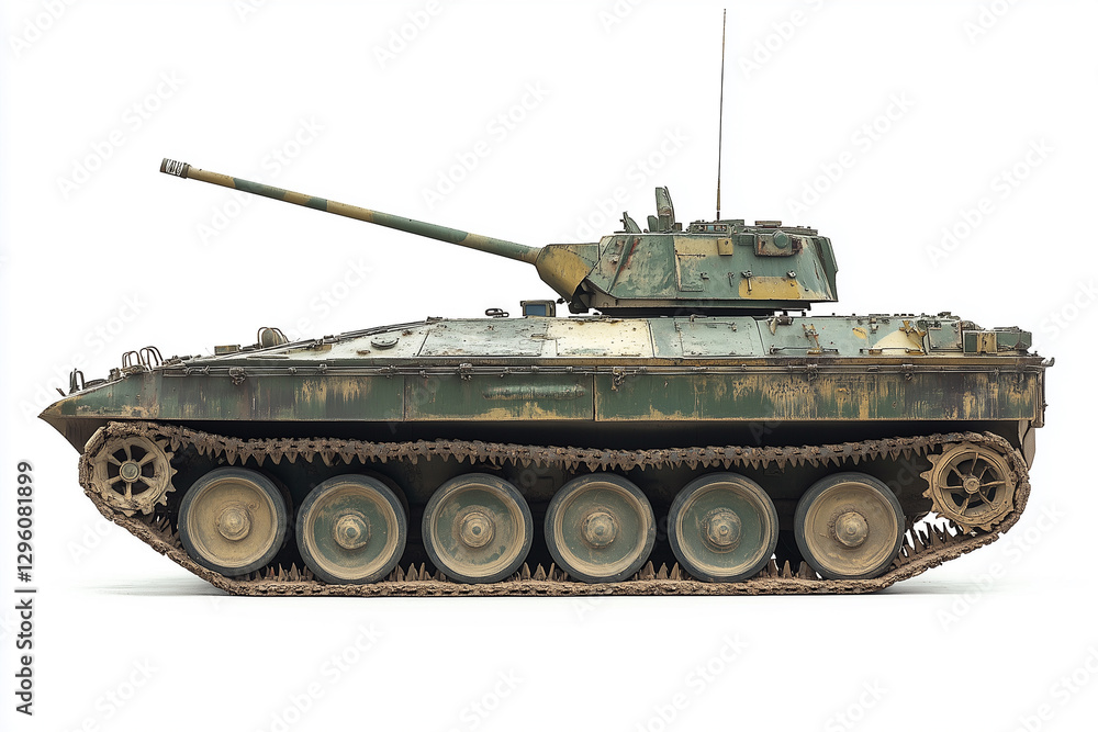 Side view of Tank, realistic vehicle, white background Side view of Tank, realistic vehicle, white background