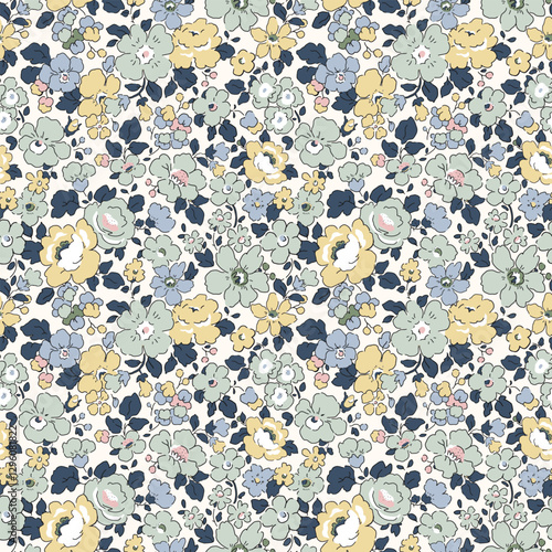 Liberty vector seamless pattern. Millefleurs Elegant hand drawn floral pattern with small flowers