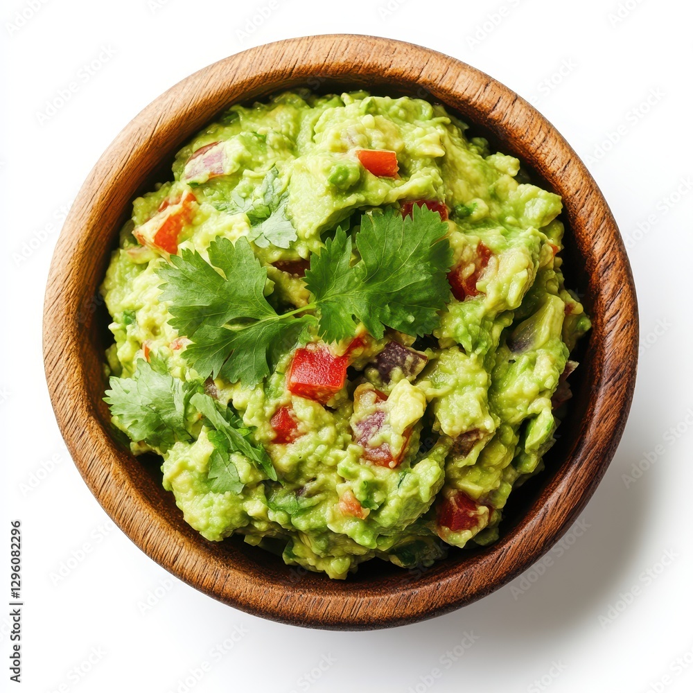 Freshly Made Guacamole in Rustic Bowl with Chopped Vegetables and Fresh Herbs on White Background for Healthy Dishes and Snack Ideas Freshly Made Guacamole in Rustic Bowl with Chopped Vegetables and Fresh Herbs on White Background for Healthy Dishes and Snack Ideas