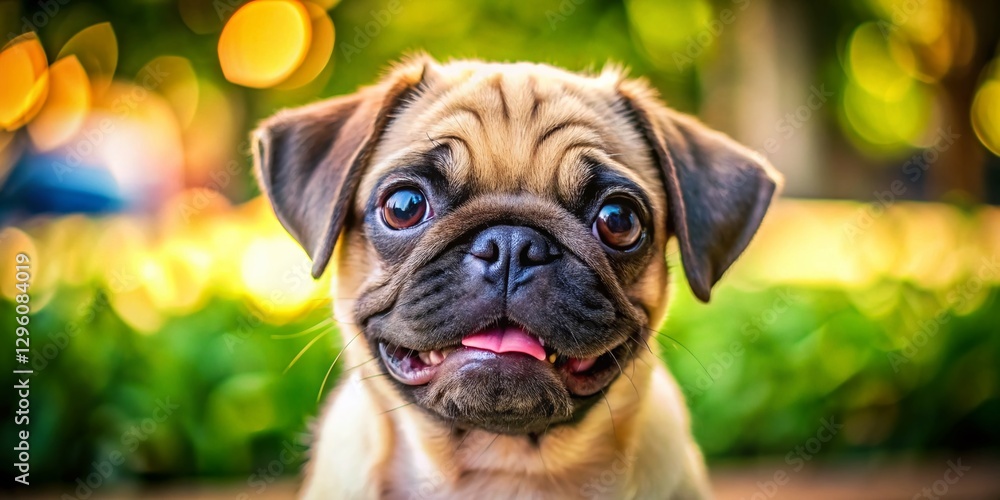 Adorable Pug Puppy Solo Portrait: Candid Shot of a Cute, Playful Pug Adorable Pug Puppy Solo Portrait: Candid Shot of a Cute, Playful Pug