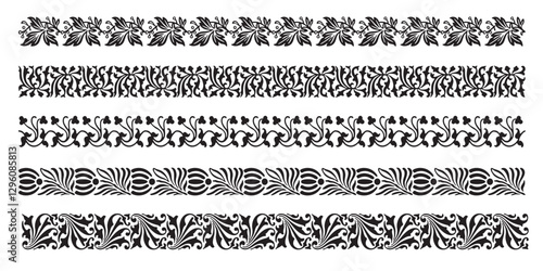 Borders seamless nature set. Decorative style.