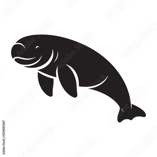 Wandering Dugong silhouette, a nomad of the seagrass meadows - Dugong illustration - Minimalist Dugong vector - Marine world silhouette
