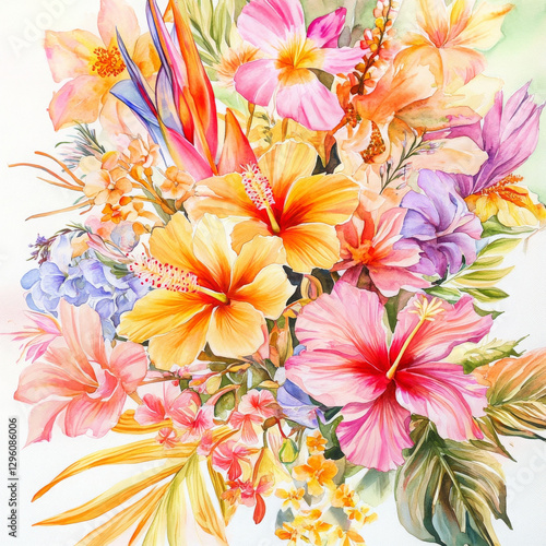 Watercolor illustration with flowers blooming so vibrantly and gracefully