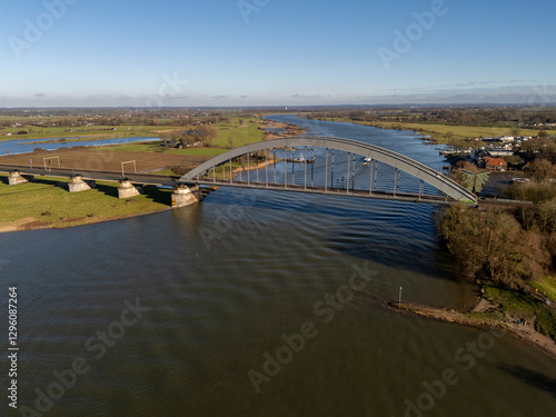 Aerial View the Culemborg Railway Bridge Over the Lek River photo