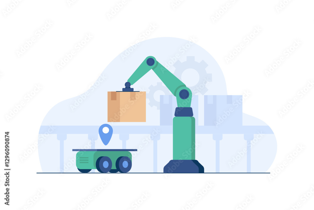 Obraz premium Robotic Arms Packing Orders in an Automated Warehouse