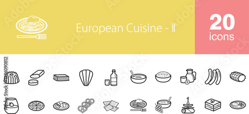 european cuisine icons set 20 icons . set of icons for web